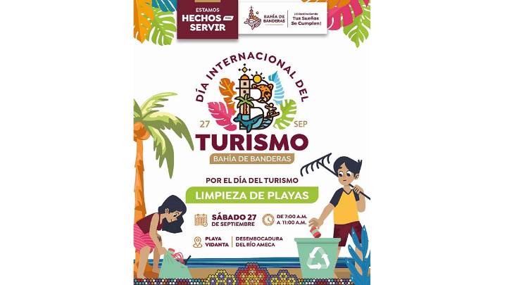 Celebra Bahía de Banderas Día Internacional del Turismo con jornada de limpieza de playa