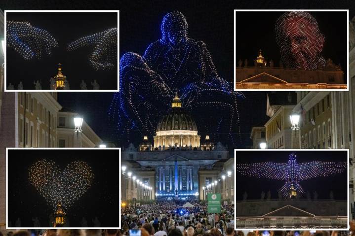 Vatican drone show recreates Michelangelo, Virgin Mary