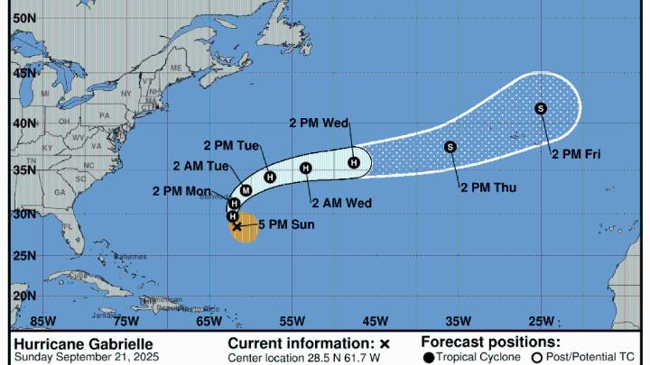 Gabrielle becomes a hurricane in Atlantic waters southeast of Bermuda