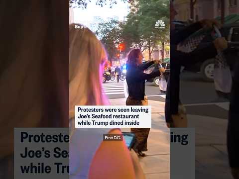 Protesters were seen leaving Joe's Seafood restaurant while Trump dined inside
