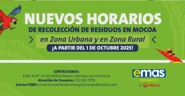 EMAS Putumayo anuncia nuevos horarios de recolección de residuos en Mocoa