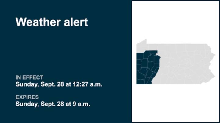 Weather alert affecting part of Pennsylvania until Sunday morning