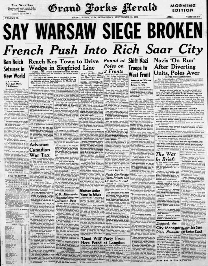 Today in History: September 13, 1939 - North Dakota, Minnesota Thanksgivings on different days