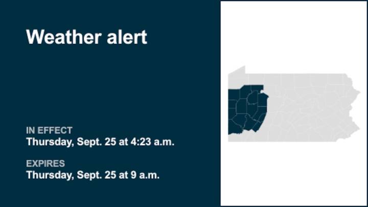 Weather alert issued for part of Pennsylvania until Thursday morning