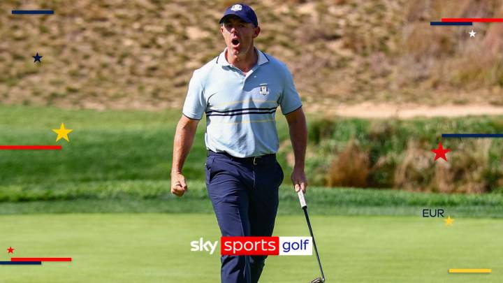 Ryder Cup: Hear Rory McIlroy ROAR as he holes crucial putt!