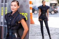 Gigi Hadid wears denim-on-denim with thigh slits in SoHo