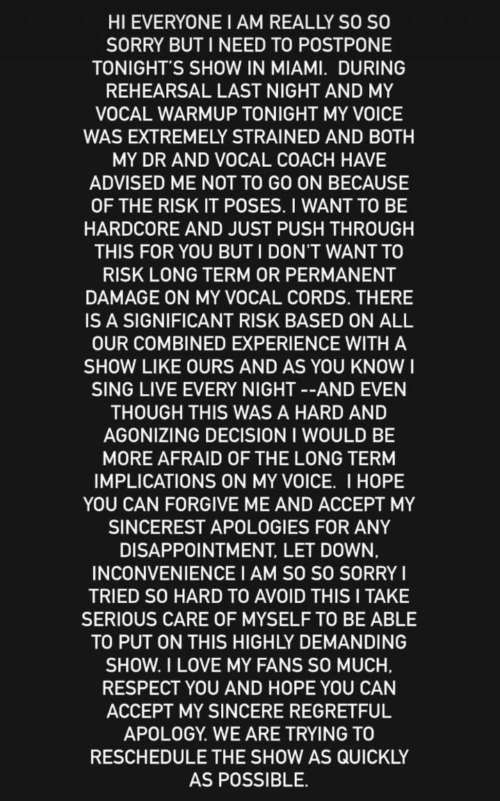 Lady Gaga Postpones Miami Concert 1 Hour Before Show Due to Health Issues