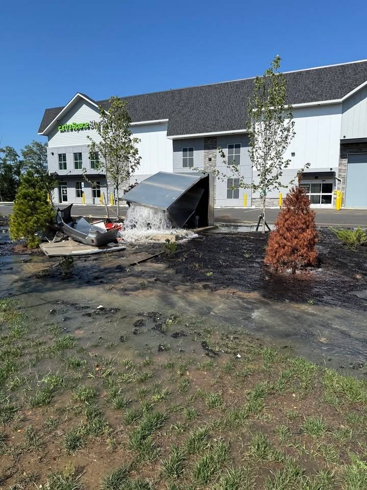 Cra crashes into water utility box after veering off Route 35