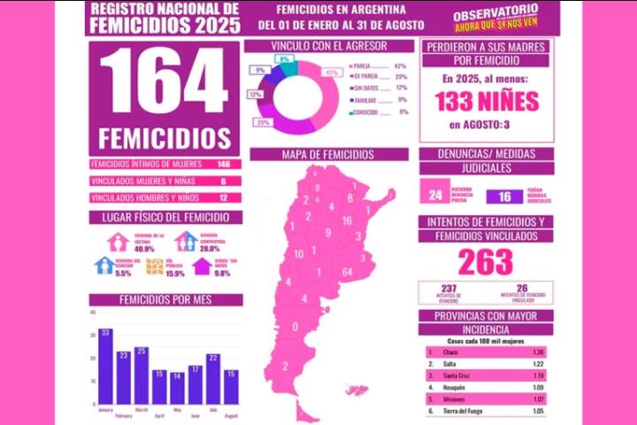 Hubo 164 femicidios en lo que va del año: el 42% de los atacantes eran pareja de la víctima