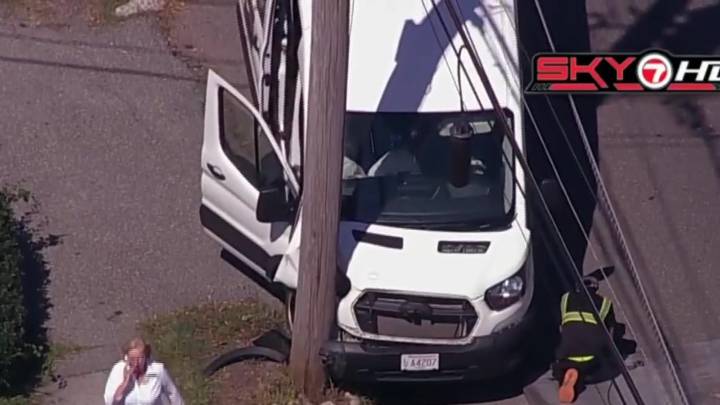 Crews respond after van hits utility pole in Peabody