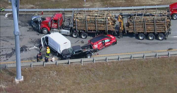 7 people sent to hospital after multi-car crash with logging truck in Massachusetts