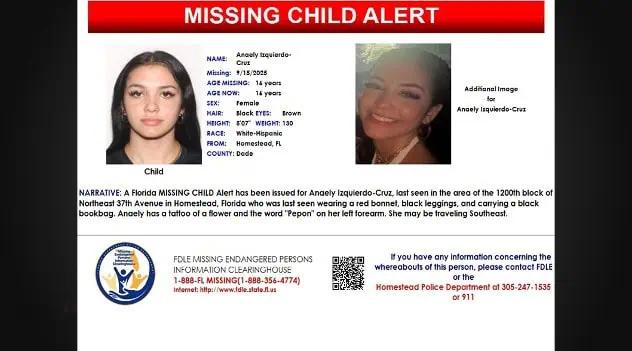 Florida Missing Child Alert Issued For Homestead Teen