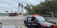 Overturned semi-truck closes St. Johns Bridge