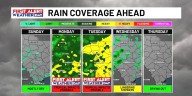 Chance of rain continues today ahead of possible tropical impacts early this upcoming week