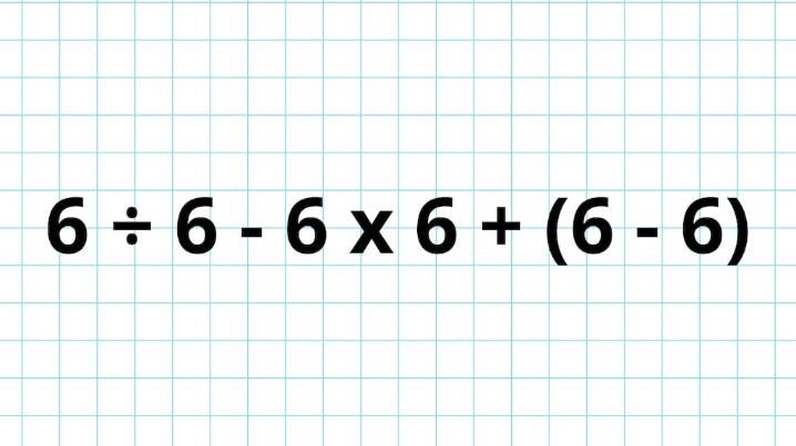 ¿Cuánto es 6 ÷ 6 - 6 x 6 + (6 - 6)? La cuenta matemática que pone a prueba a los genios