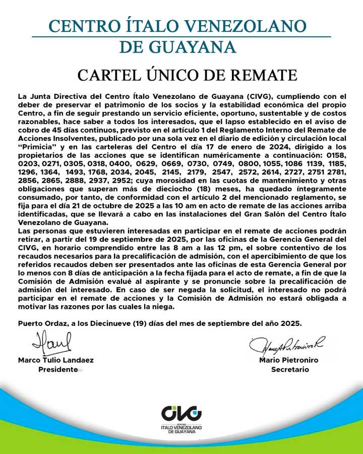 Cartel único de Remate