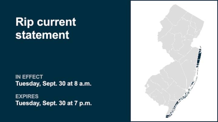 Rip current statement in place for 4 N.J. counties for Tuesday