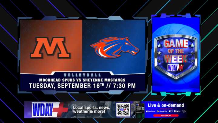 Live at 7:30 p.m.: Moorhead Spuds vs. Sheyenne Mustangs in high school volleyball