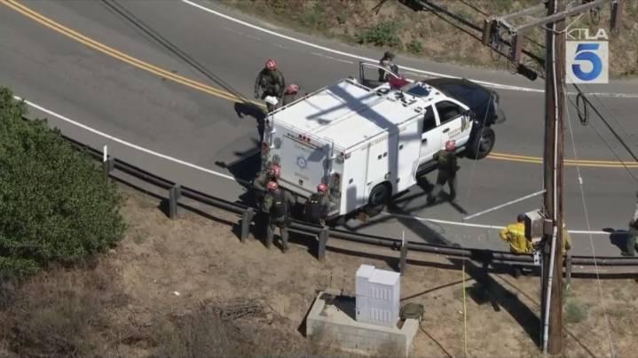 Woman airlifted after vehicle goes over side in Malibu