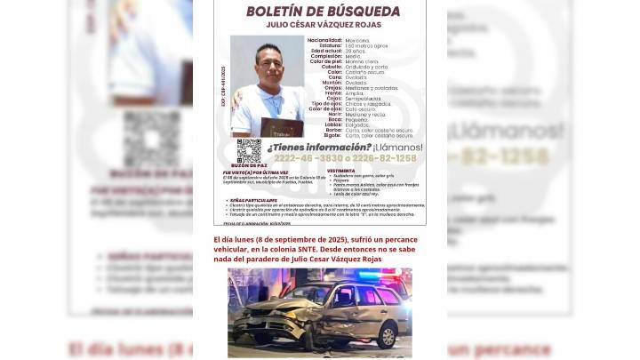 FGE investiga posible secuestro de Julio César Vázquez, desaparecido tras accidente vial