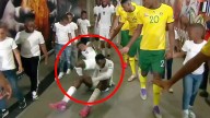 Hilarious moment ex-Premier League star slips in tunnel and takes out own team