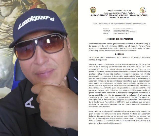 En segunda instancia, Juzgado de Yopal confirma improcedencia de tutela interpuesta por Jhon Jairo Torres