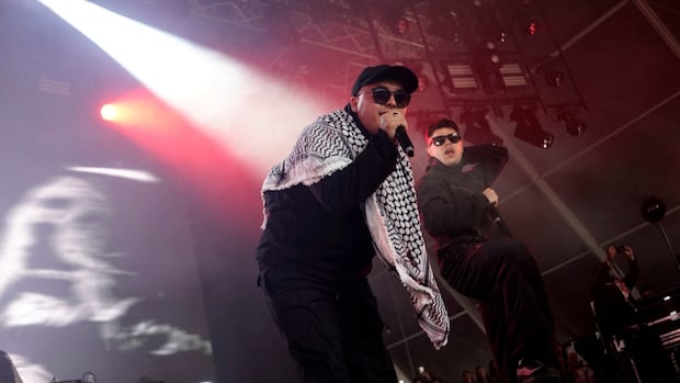 Irish trio Kneecap says it got no official notice about ban from Canada