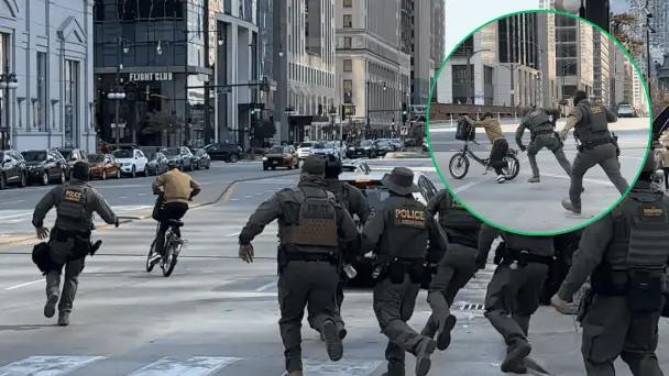 Repartidor migrante escapa de agentes del ICE en bicicleta