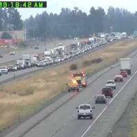 Vehicle fire blocking I-90 westbound lane near Geiger, Medical Lake interchanges