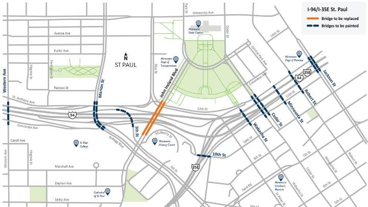 Westbound I-94 closed between southbound I-35E and John Ireland Blvd. this weekend