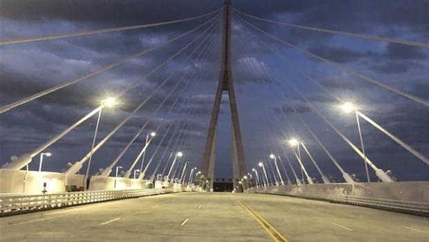 The Gordie Howe bridge is lit — and will only get brighter