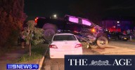 SUV smashes into parked cars, lands on Toyota Corolla on Sydney street