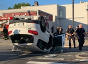 1 person injured after vehicle overturns at busy Hylan Boulevard intersection