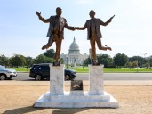 A statue of Trump and Epstein holding hands in D.C. is removed as fast as it appeared