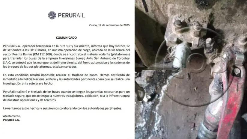PeruRail suspendió traslado de nuevos buses a Machu Picchu: denunció mangueras y cadenas de sus trenes "cortadas"