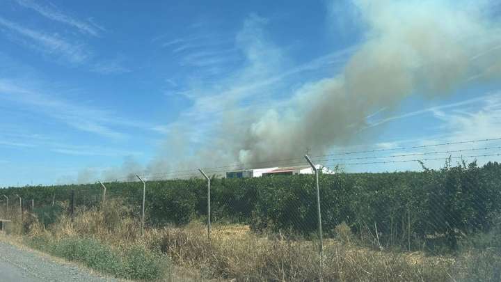 Desalojan viviendas por un incendio forestal en Cartaya cuyo origen es una quema de rastrojos