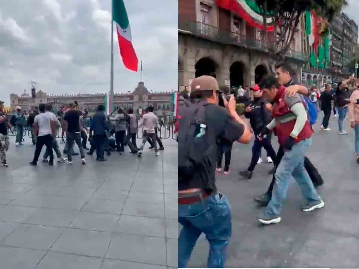 Ambulantes y personal de gobierno se enfrentan en el Zócalo previo al Grito de Independencia