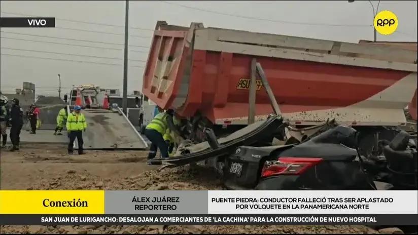 Tragedia en Puente Piedra: camión cargado con desmonte se volcó sobre auto y mata a su conductor