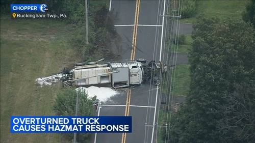 Overturned truck prompts hazardous materials incident in Buckingham Township, Bucks County
