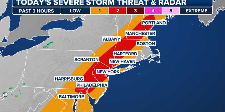 Showers and thunderstorms likely along the I-95 corridor on Saturday
