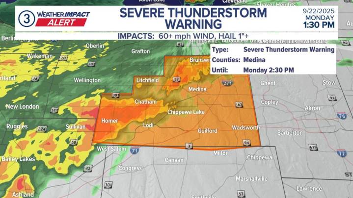NWS cancels Severe Thunderstorm Warning for Medina County