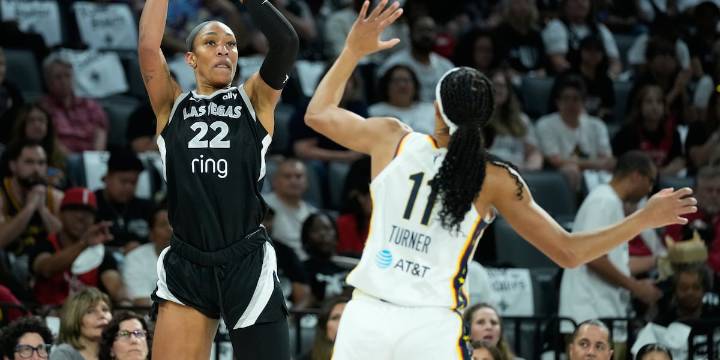 Aces even WNBA semifinal series at 1-1 with blowout win over Fever