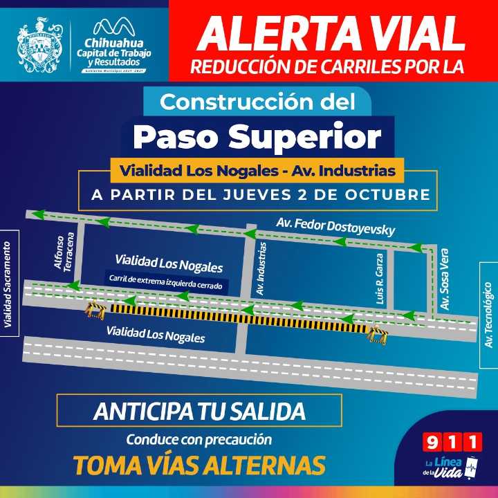 Reducción a 2 carriles por obra en Los Nogales