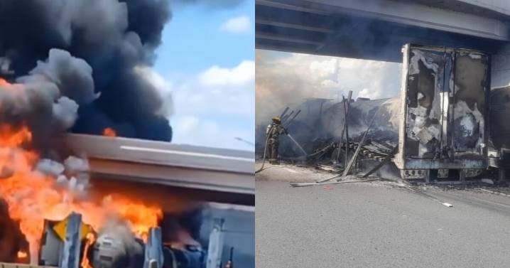 Otra pipa incendiada tras chocar contra un tráiler en Apodaca, Nuevo León