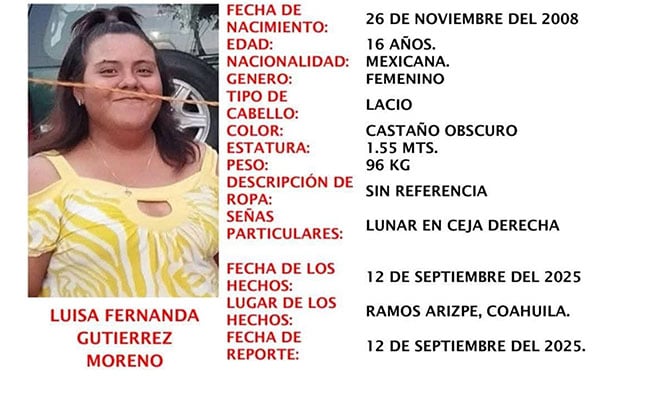 Buscan adolescente desaparecida; Fiscalía activa protocolo de búsqueda