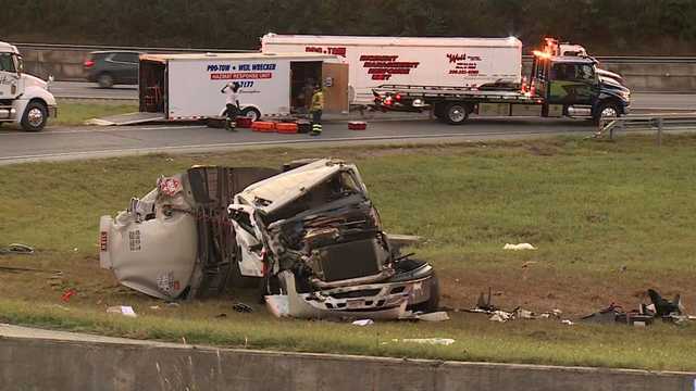 Tractor-trailer overturns off Interstate 65 in Warrior causing fuel spill