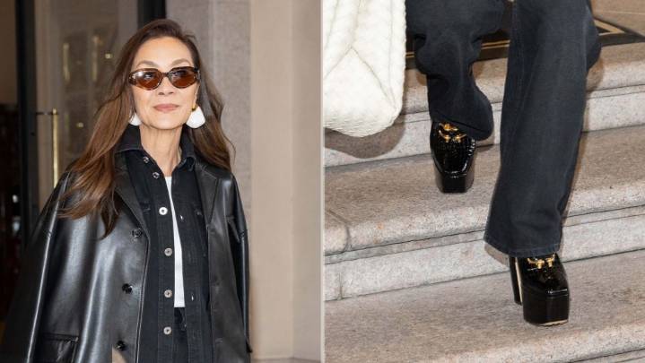 Michelle Yeoh Plays with Texture in Bottega Veneta Platforms in Milan