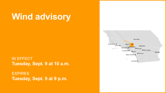 Wind advisory in place for Eastern San Gabriel Mountains and Antelope Valley Foothills for Tuesday