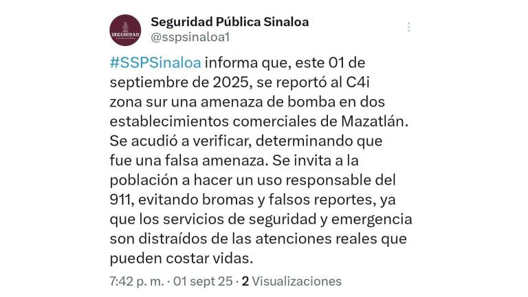Falsa amenaza de bomba moviliza a Fuerzas Federales y Protección Civil en Mazatlán