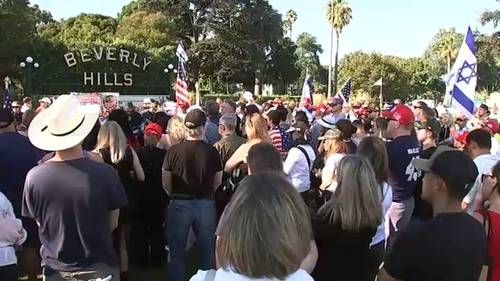 Hundreds gather for vigil and rally for slain political activist Charlie Kirk in Beverly Hills